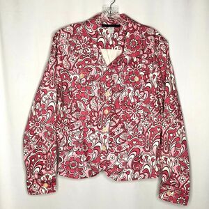 Alexis And Avery Womens Jacket Pink Floral Size Large Button Front Pockets